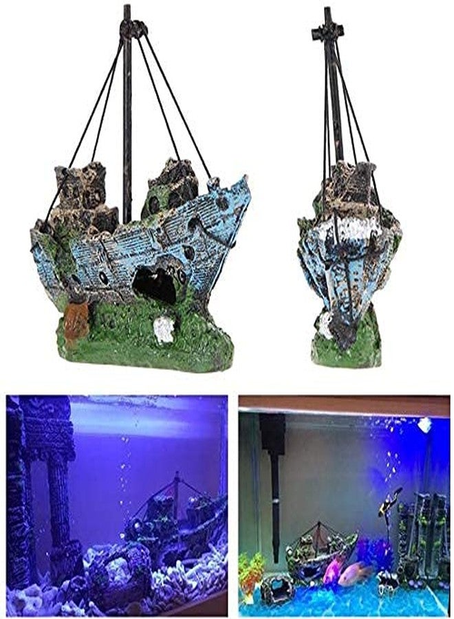 Superdream Resin Fishing Boat Aquarium Ornament Plastic Decoration Sunken Pirate Ship Theme - Image 1